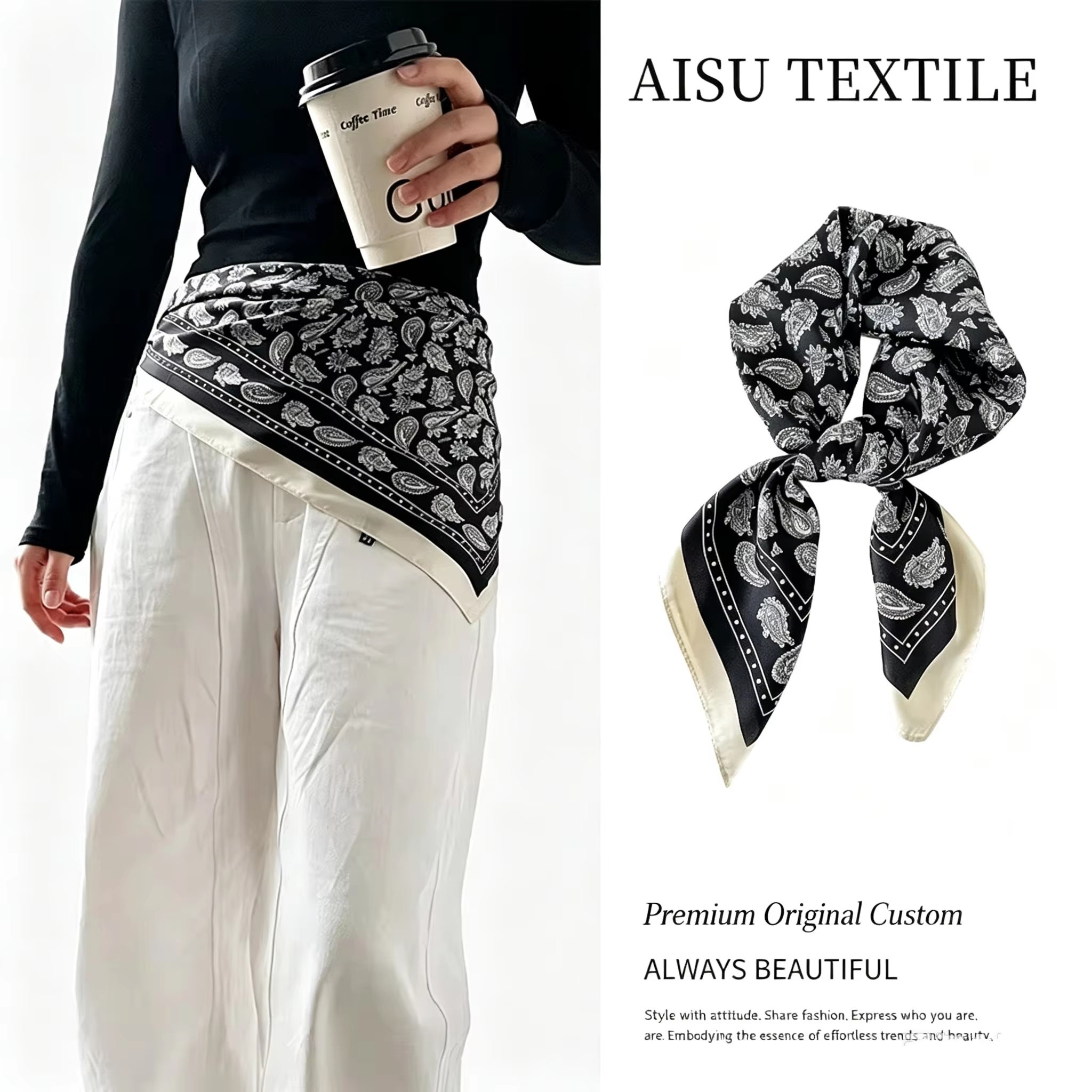 Vêtements avec joint de taille, écharpe pour femmes, haut de gamme, sens européen et américain, empilage, portant un motif Paisley rétro, ceinture ample