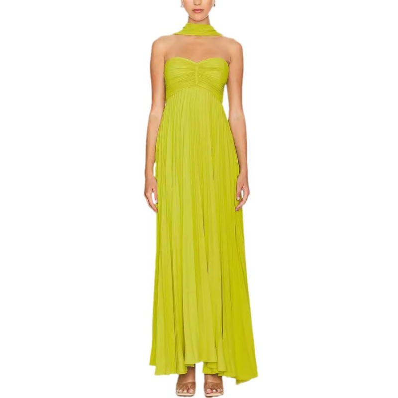 Robe longue plissée sans bretelles pour femmes, élégante, Sexy, sans manches, dos nu, Design printemps été, nouvelle collection, Robe de soirée pour dames
