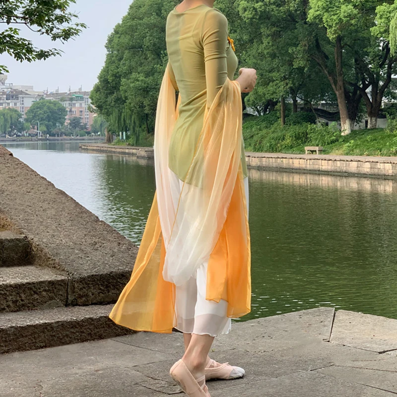 Ruban en mousseline de soie à fleurs, costume de danse traditionnelle chinoise des prHub, banderole d'opéra Hanfu, long châle de danse fluide, injplanchers f