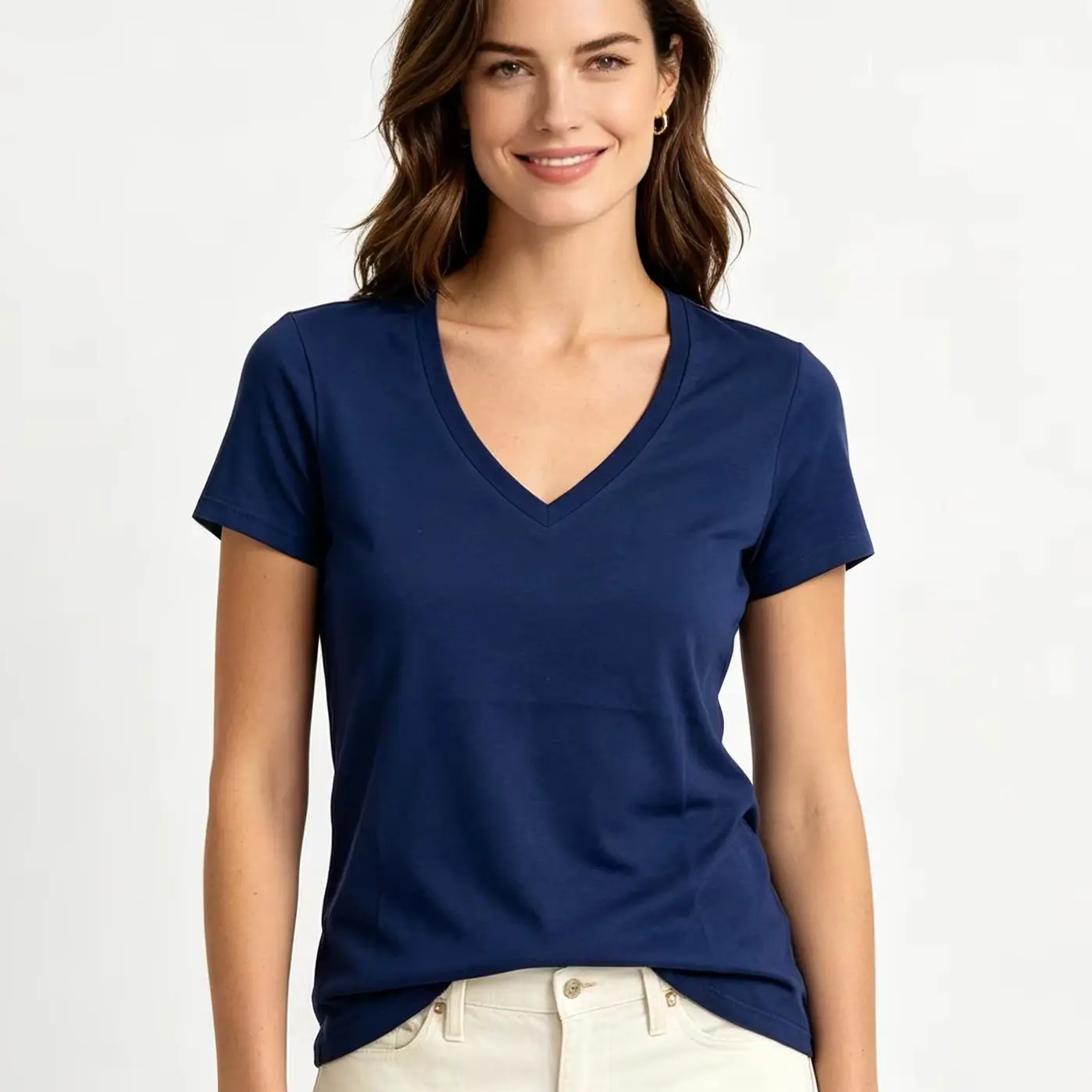 T-shirts pour femmes, vêtements féminins, col en V, manches courtes, polo pour femmes, matière en coton, vêtements pour femmes de haute qualité