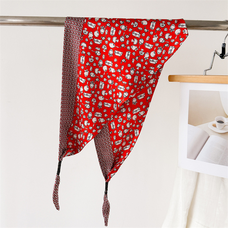 Écharpe triangulaire décorative à double couche en imitation soie, imprimée, à nouer à la taille, châle pare-soleil, foulard pour femme
