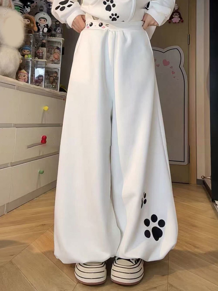 Pantalon Bloomers Mignon et Doux pour Femme, Taille Haute, Style Preppy, Kawaii, Décontracté, Ample, Chic, Imprimé Dessin Animé