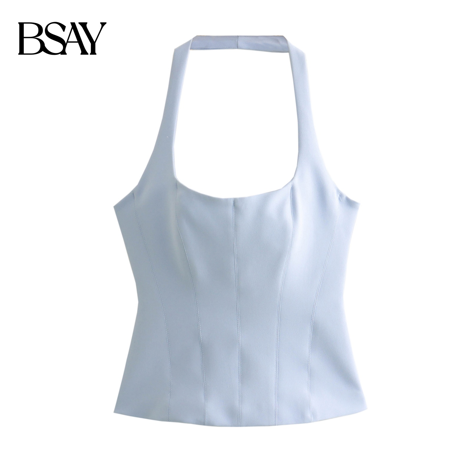 BSAY femmes mode été blanc licou dos nu col rond confortable fronde haut court Chic femme Sexy Streetwear gilet Mujer