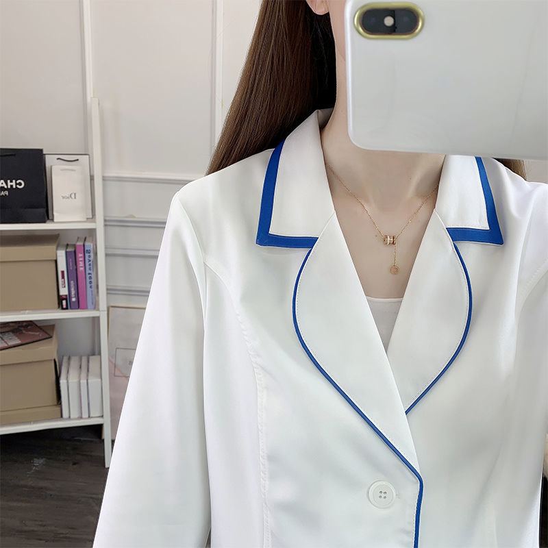 Blanc court beauté uniforme robe spa rose gommage hauts blanc grande taille noir Salon toilettage vêtements laboratoire blouse logo esthéticienne haut