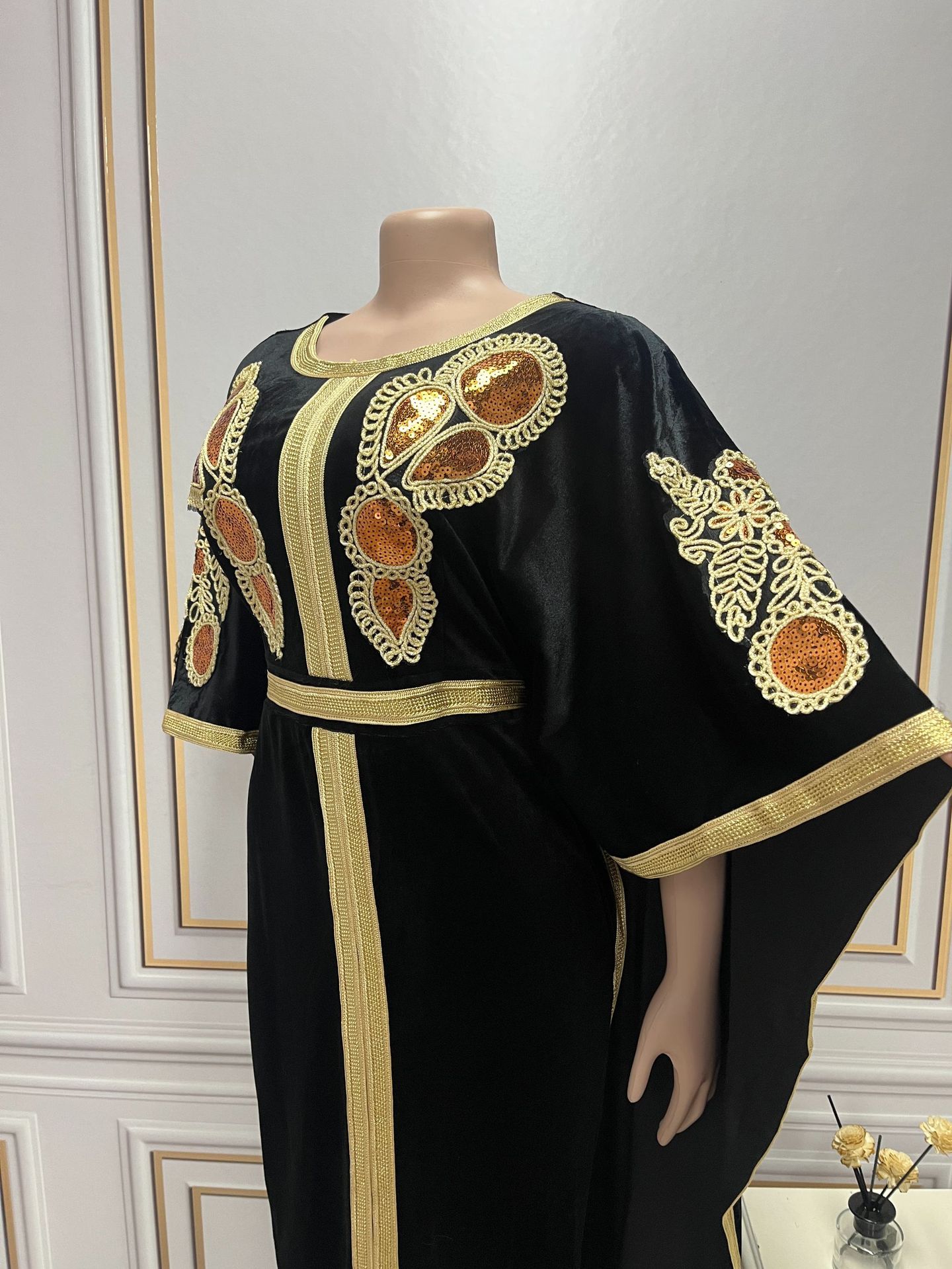 Robe longue marocaine à manches chauve-souris pour le Ramadan, mode musulmane de luxe, robe arabe du Moyen-Orient, paillettes dorées, velours, Turkiye Dubaï