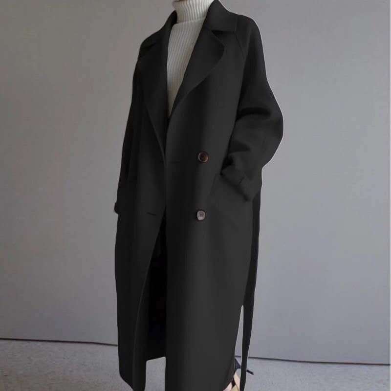 Nouveau Manteau Long en Laine à Double Boutonnage et Col Ample, Style Décontracté Français, Vêtement d'Extérieur Surdimensionné, Chaud pour l'Automne et l'Hiver, Vêtement Quotidien de Rue pour Femmes