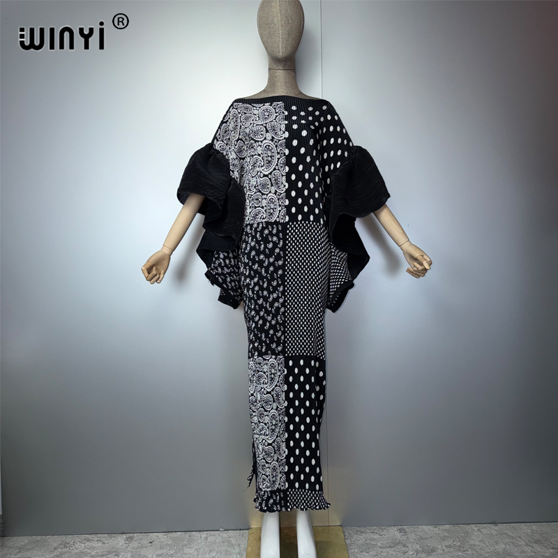 Robe plissée élastique WINYI, style bohème, robe de plage, kaftan élégant, abaya, robe de soirée de luxe Dubaï, robe de soirée pour femme musulmane