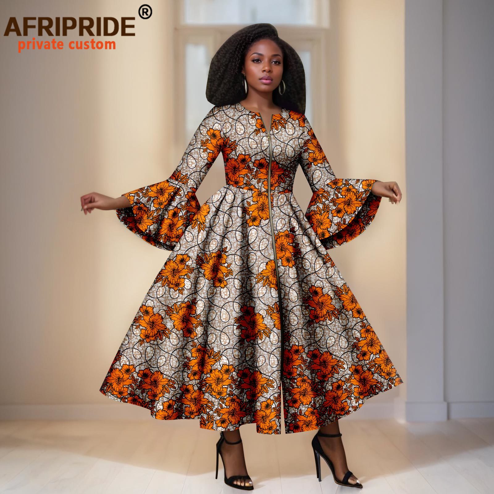 Robes imprimées africaines pour femmes, manches évasées, robe Maxi élégante à fermeture éclair, tenue de soirée pour dames, robe longue Dashiki 2525059