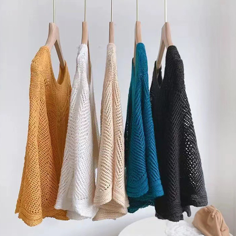 Écharpe pull d'été en coton tricoté de couleur unie, châles coréens simples, Design creux, mode polyvalente, protection solaire