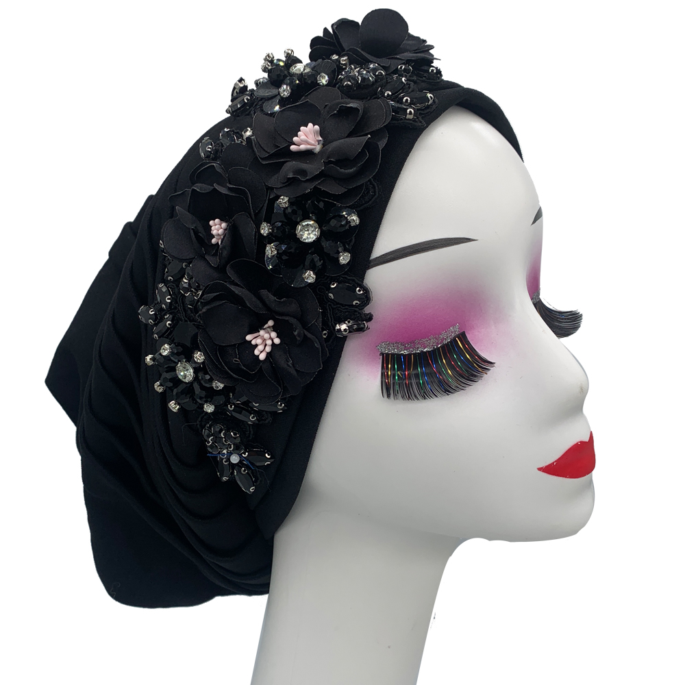 Élégant fleur diamants femmes Turban casquette africaine fête chapeaux chapeau dame bandeau musulman foulard chapeaux Turbante Mujer