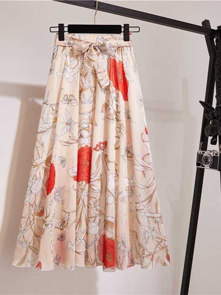 Jupe longue femmes pour printemps été dame Style coréen blanc noir en mousseline de soie soleil école taille haute jupe Midi femme