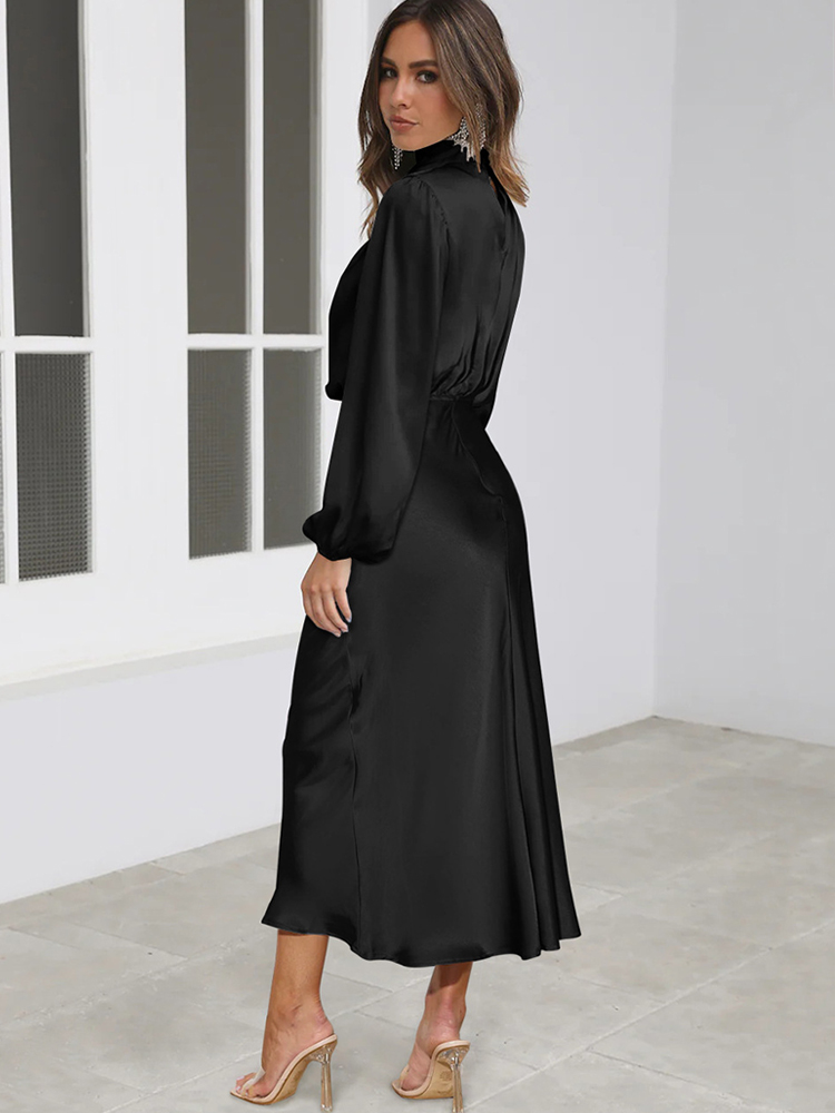 Robe de soirée en Satin à manches longues pour femmes, haut de gamme, élégante, vêtements de fête, robes de célébrités, nouvelle collection printemps été