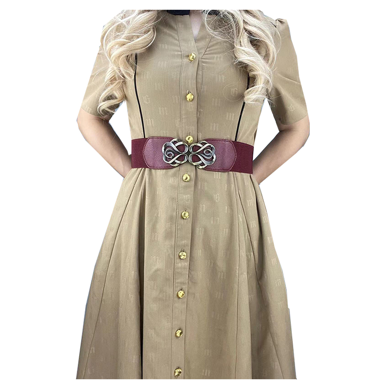 Ceinture en cuir Vintage pour femmes, pour robe, bande élastique étirée, boucle rétro en laiton