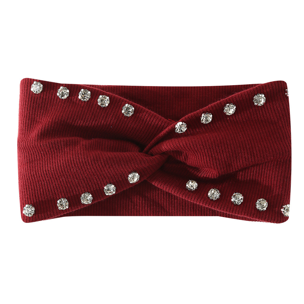 Bandeau en strass couleur unie, simple et polyvalent, élastique croisé en laine tricotée, pour le sport et le quotidien des femmes