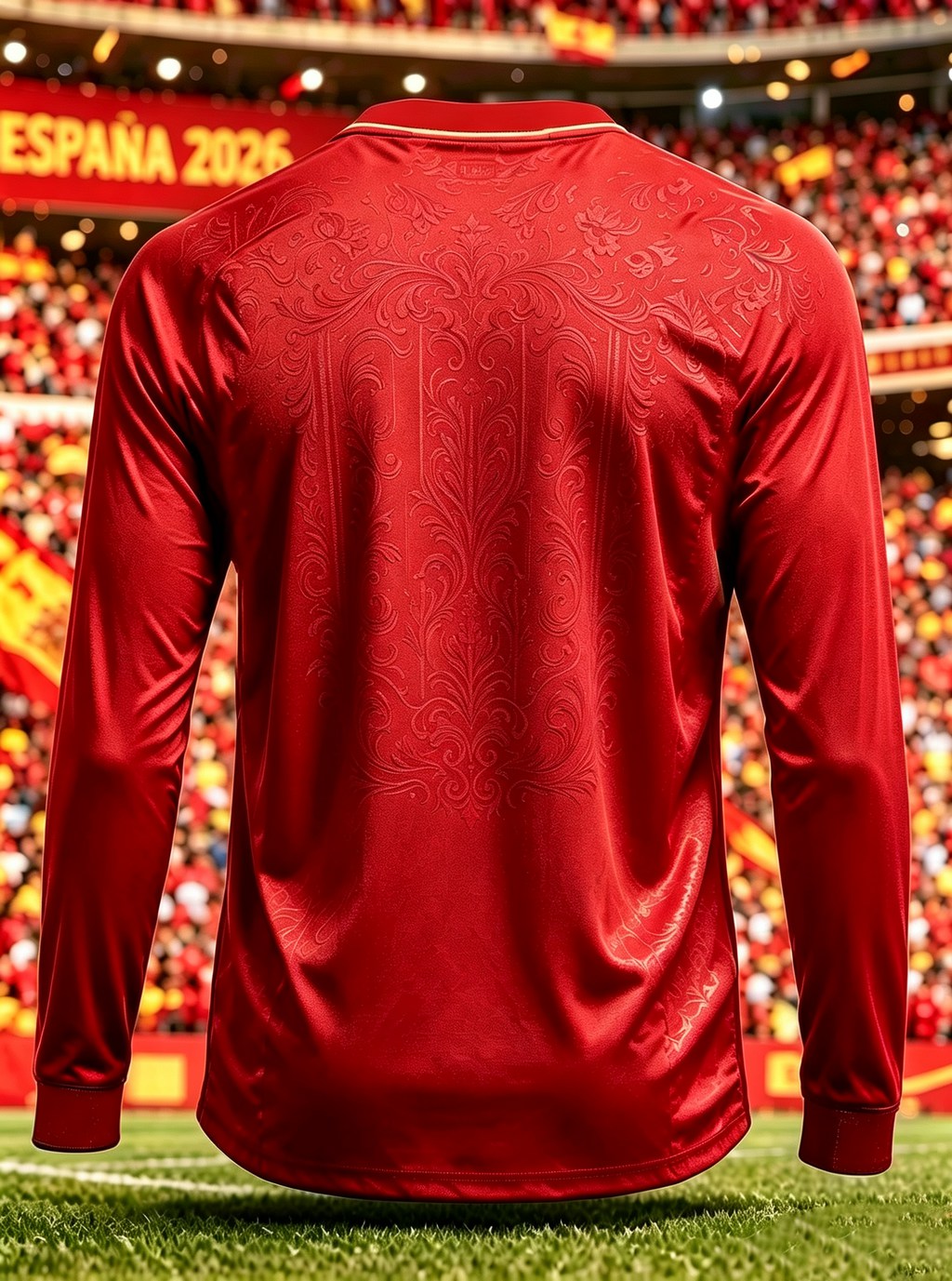 Maillot de football unisexe à manches longues Espagne 2026 pour adultes et enfants, impression dorée en relief, séchage rapide, 2 styles de manches