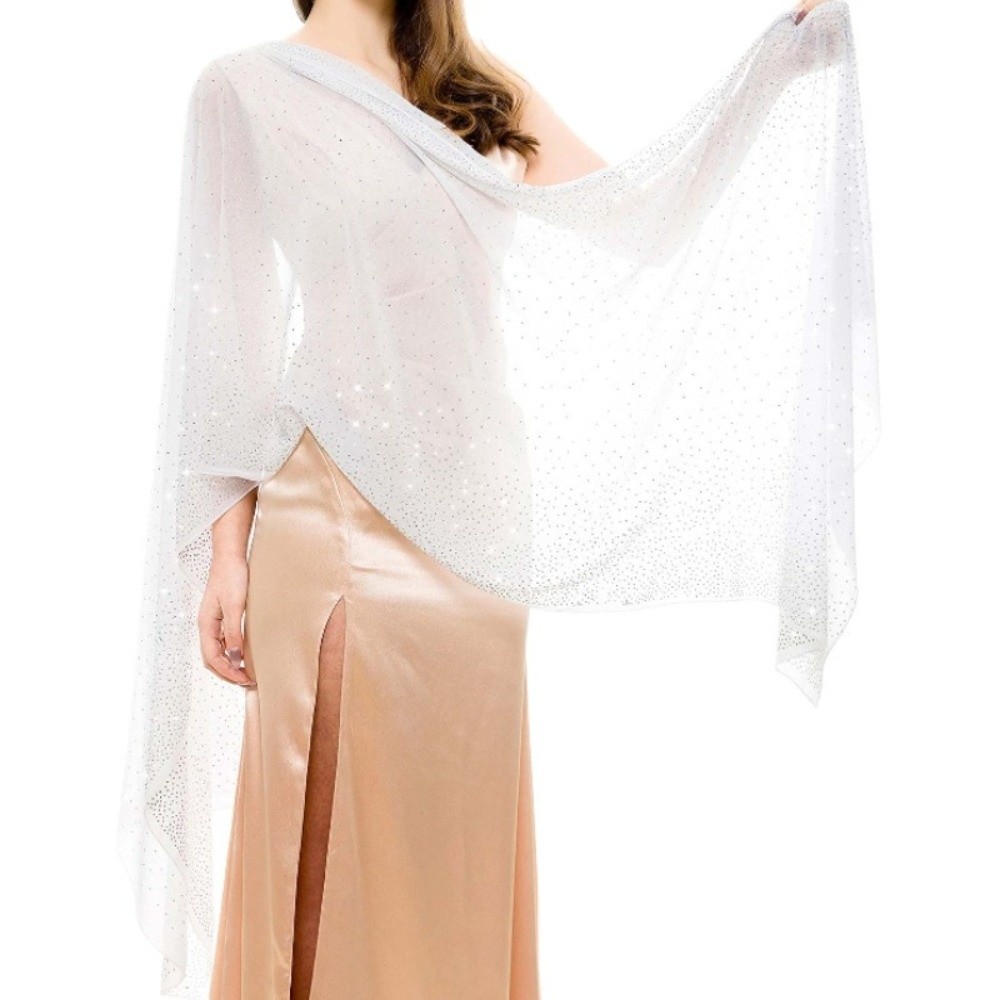 Châle en mousseline de soie pour femme avec strass, couleur unie, doux, scintillant, transparent, respirant, fin, pour soirée