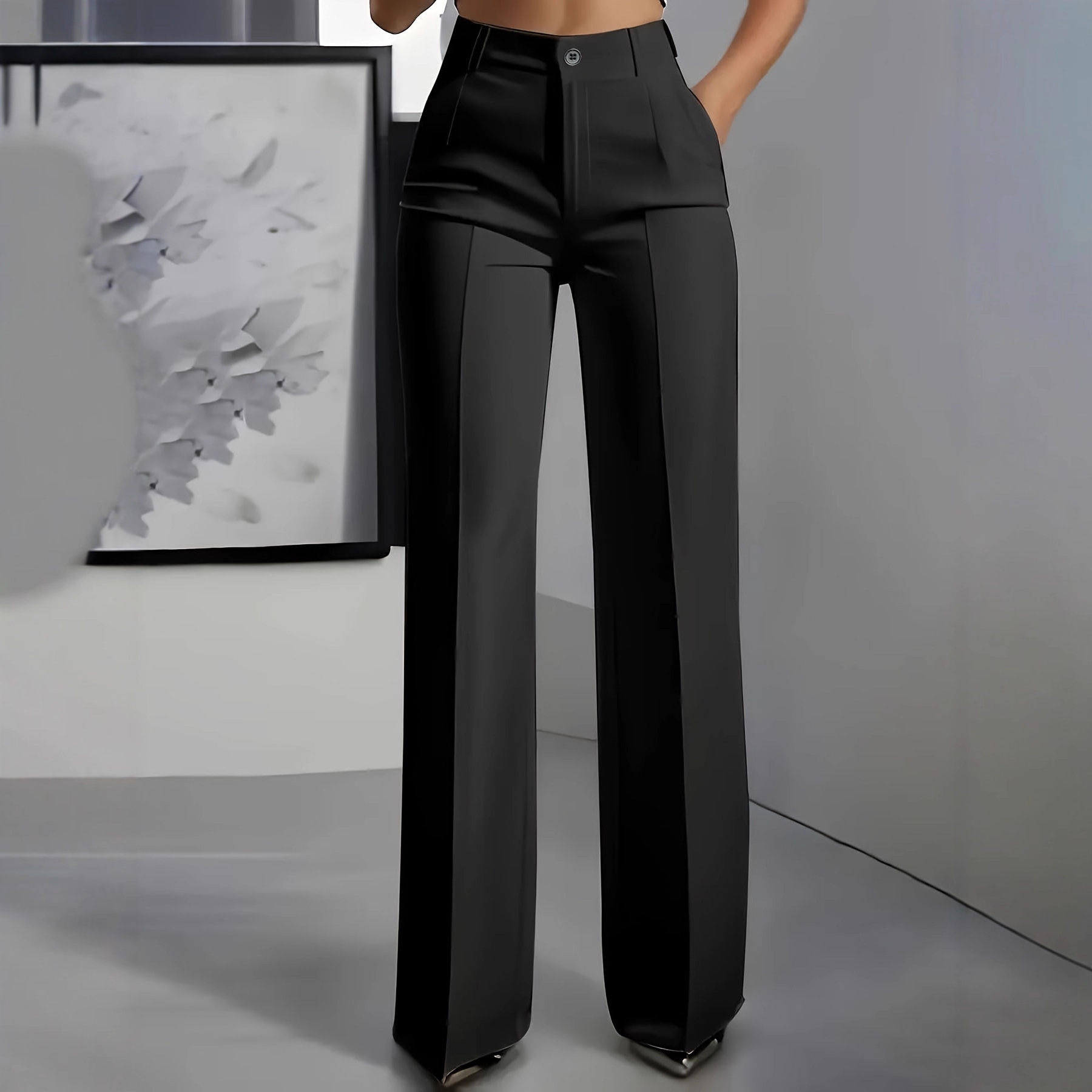 Pantalon femme 2026 décontracté, nouvelle collection, couleur unie, taille haute, boutonné, coupe droite, pantalon de costume simple pour femme