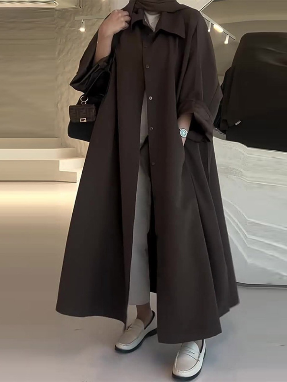 Pardessus à revers à boutonnage simple pour femmes musulmanes, Abaya, manteau long, coupe-vent arabe décontracté, Ramadan, Maroc, Dubaï, Eid