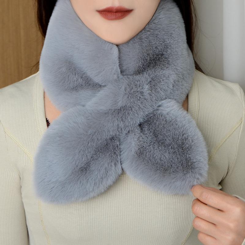 Écharpe en fausse fourrure de lapin d'hiver pour femmes et filles, écharpe douce en peluche, écharpes de couleur unie, collier de cou plus chaud, cadeaux de Noël