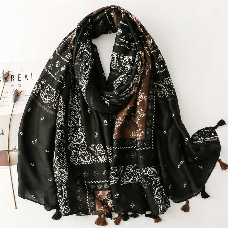 Écharpe en coton à pampilles florales Paisley, châle en Viscose respirant, protection solaire décontractée, écharpes de voyage pour femmes musulmanes, Hijab Sjaal, hiver 2026