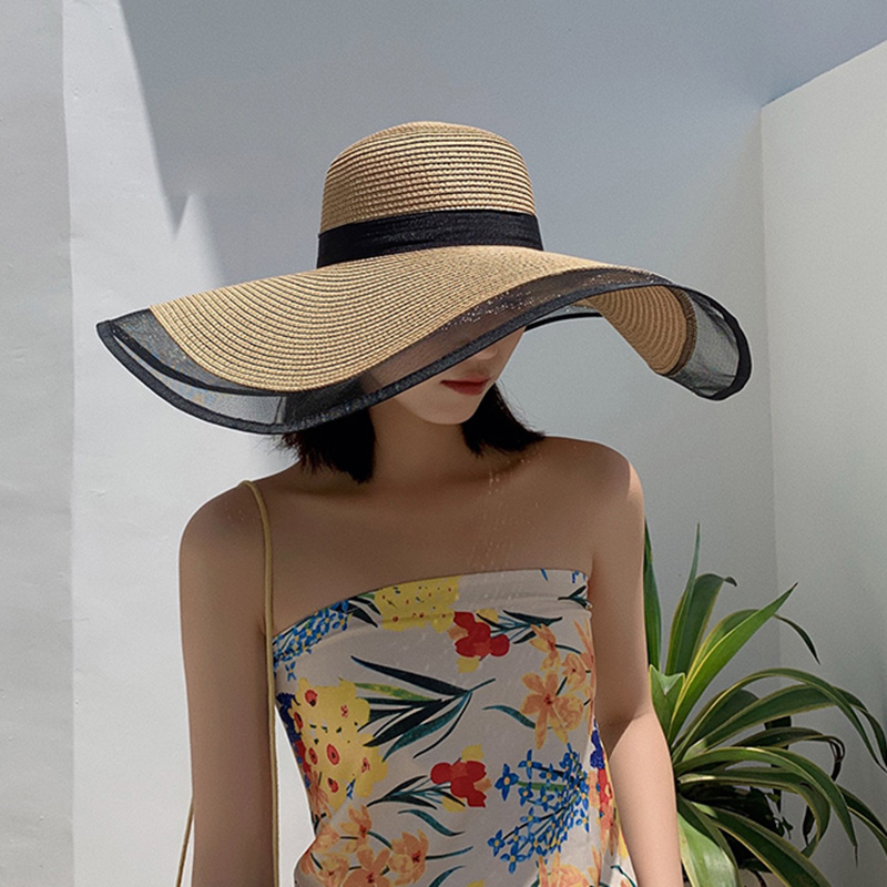 Femmes chapeau de soleil grandes avant-toit vagues casquette de plage dames chapeau grand bord pare-soleil UV coupe seau Panama casquette pliable paille crème solaire Vintage