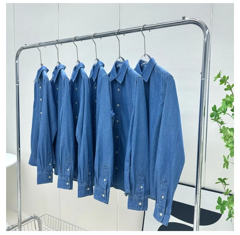Chemise en jean pour femme, chemisier brodé classique style Old Money