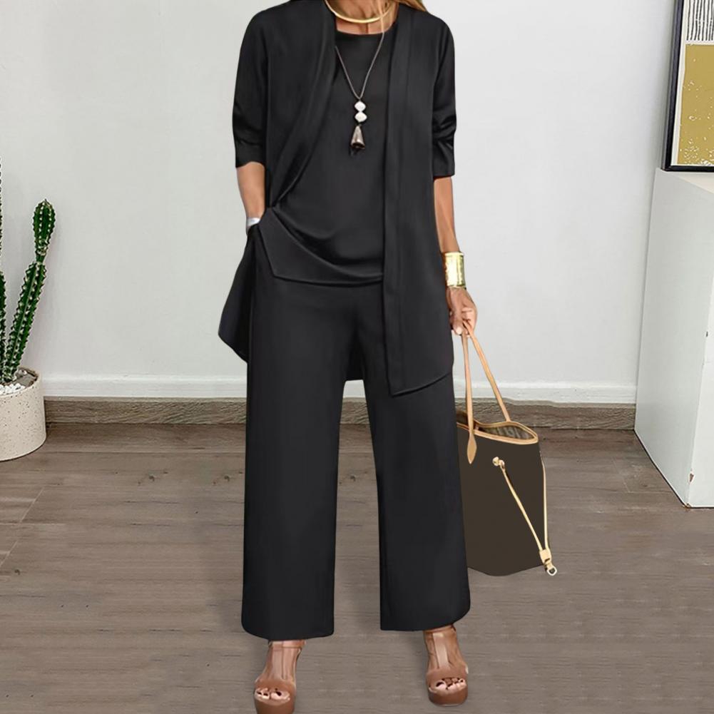 Ensemble de tailleur-pantalon 3 pièces pour femme, cardigan à manches longues, col rond, jambe large, vêtements pour femme, FJFN, tenue de printemps, automne
