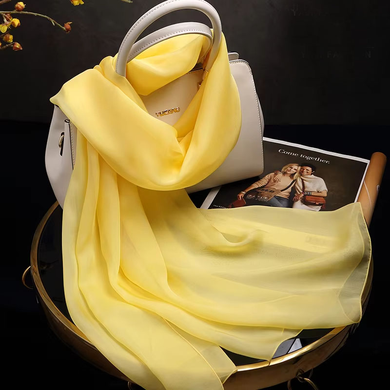 Group écharpe en mousseline de soie pour femme, foulard pour femme, écharpe pour femme, enveloppes pour dames, foulard solide pour la présidence, injplanchers f jaune, 100%