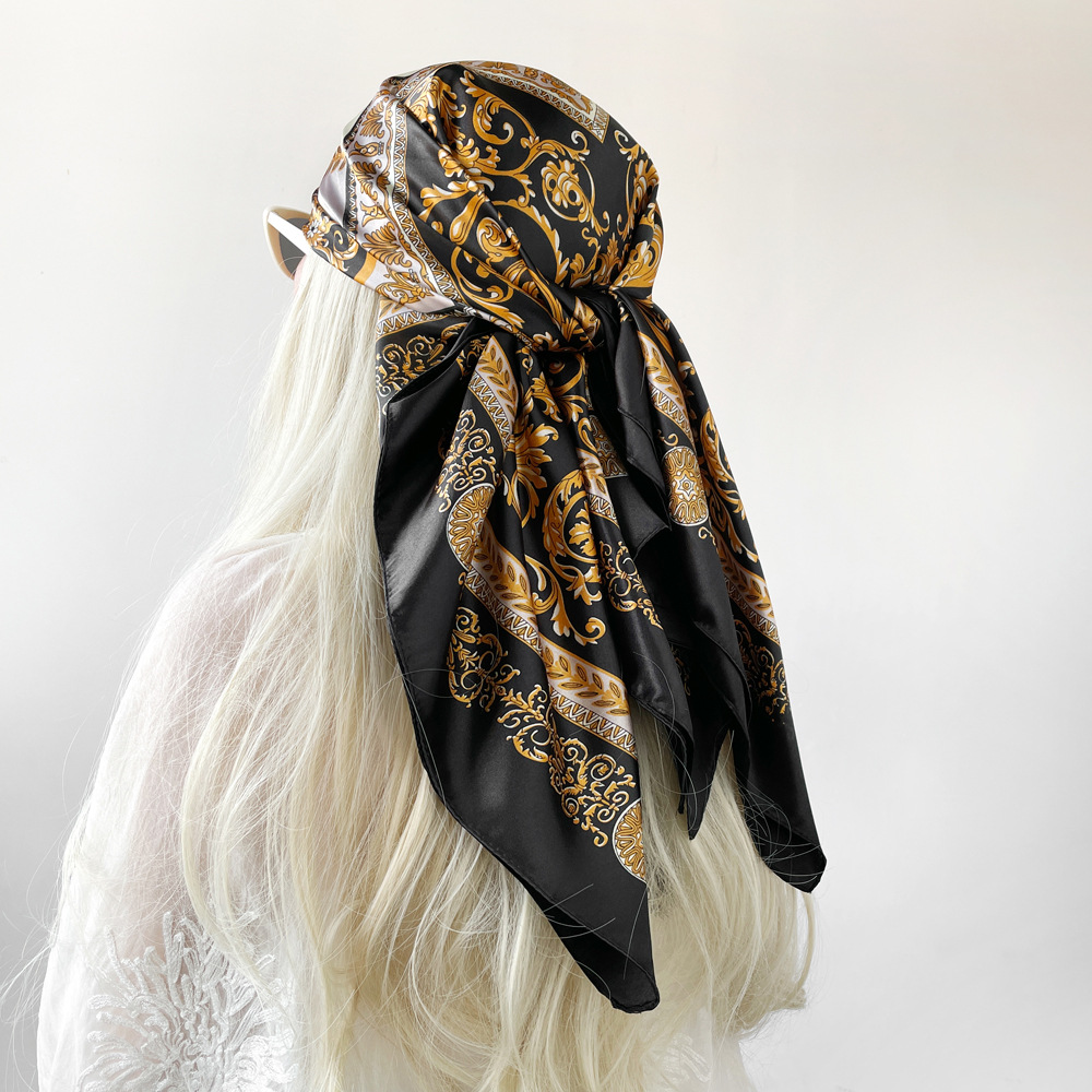 Foulard carré en satin de soie pour femme, motif Paisley, bandeau, écharpe, hijab, bandana, 90 cm