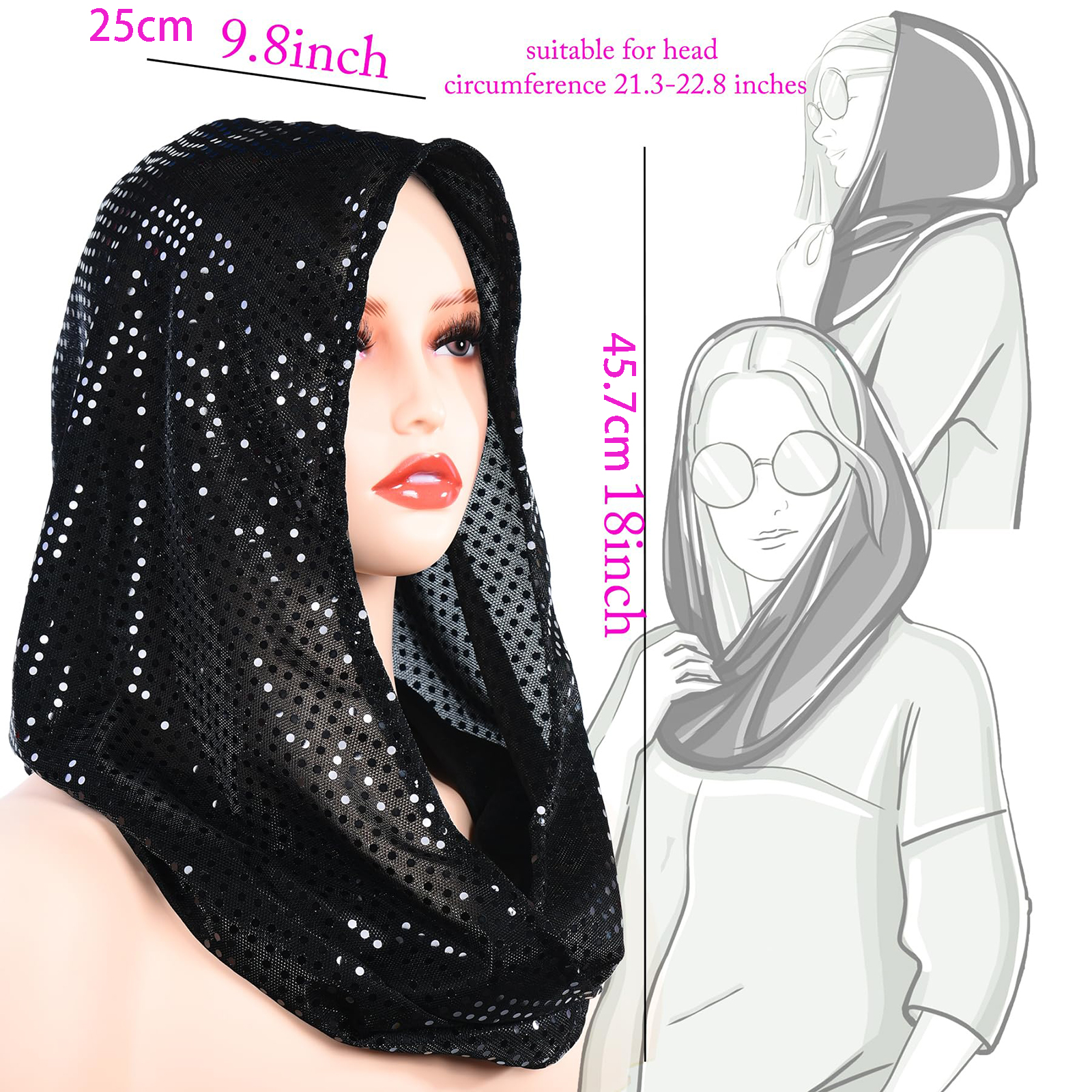 Foulard à capuche à paillettes pour femmes, bandeau, Skullies à la mode pour fête, usage quotidien