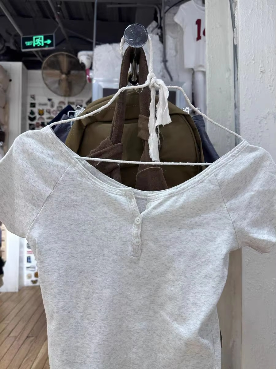 T-shirt Femme en Coton Simple et Basique à Col Rond, Manches Courtes Raglan, Coupe Slim, Style Décontracté et Polyvalent, Crop Top Y2K