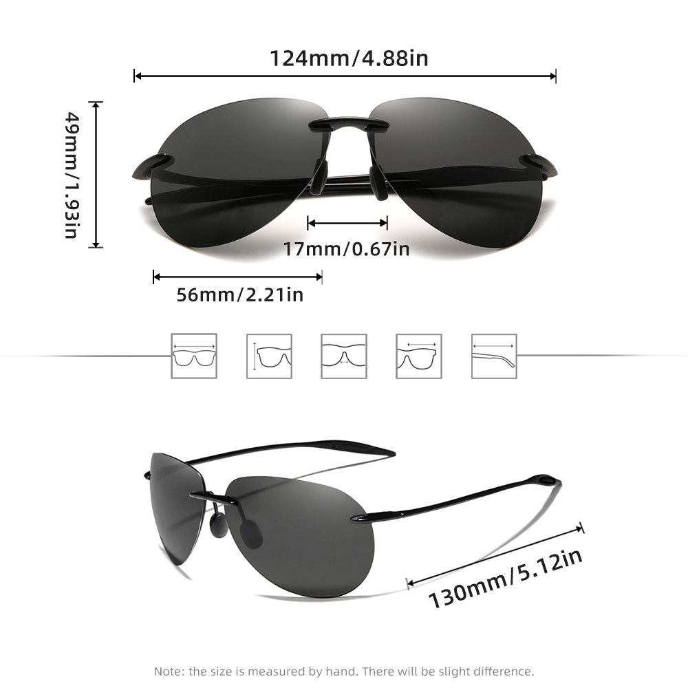 Lunettes de soleil pilote sans monture pour hommes et femmes, monture ultralégère, lunettes de golf polarisées UV400, verres miroir