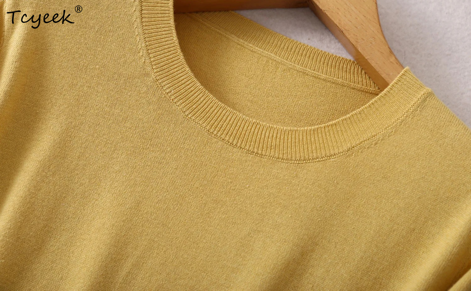Tcyeek – pull à manches longues pour femmes, 85% soie de mûrier, 15% cachemire, col rond, chemise à manches longues pour tous les jours, JN541-1