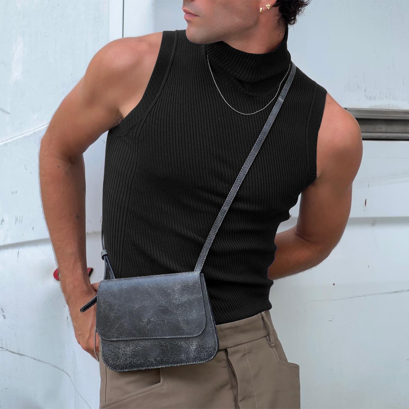 Vêtements pour hommes Sexy maigre couleur unie débardeurs haute Colalr sans manches salle de sport Streetwear loisirs gilets fête chemise de base S-3XL