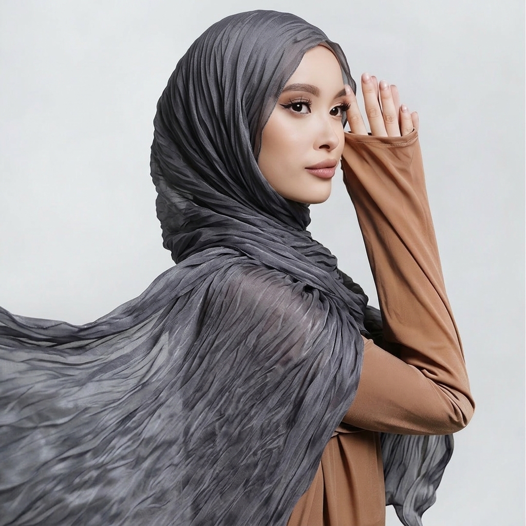 Voile musulman plissé, Hijab pour étudiante, Couleurs vives, Châles longs pour femme, Foulard brillant style vintage, Coiffes sophistiquées