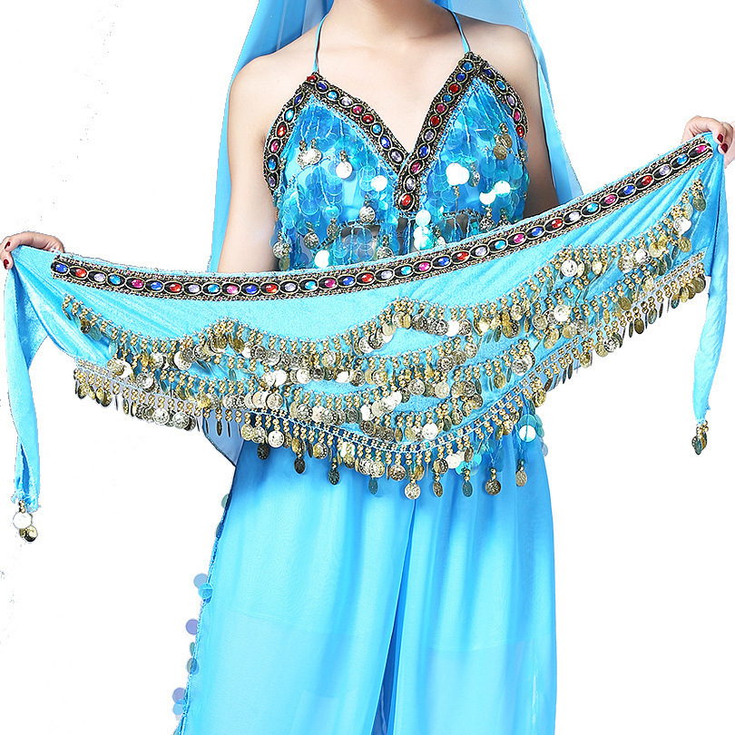 Écharpe de hanche de cadérines arabes pour la danse du ventre, enveloppe de velours de danse du ventre, pièce de monnaie de grande taille, ceinture à paillettes pour le ventre, triangulaire de chaîne audio en ylène