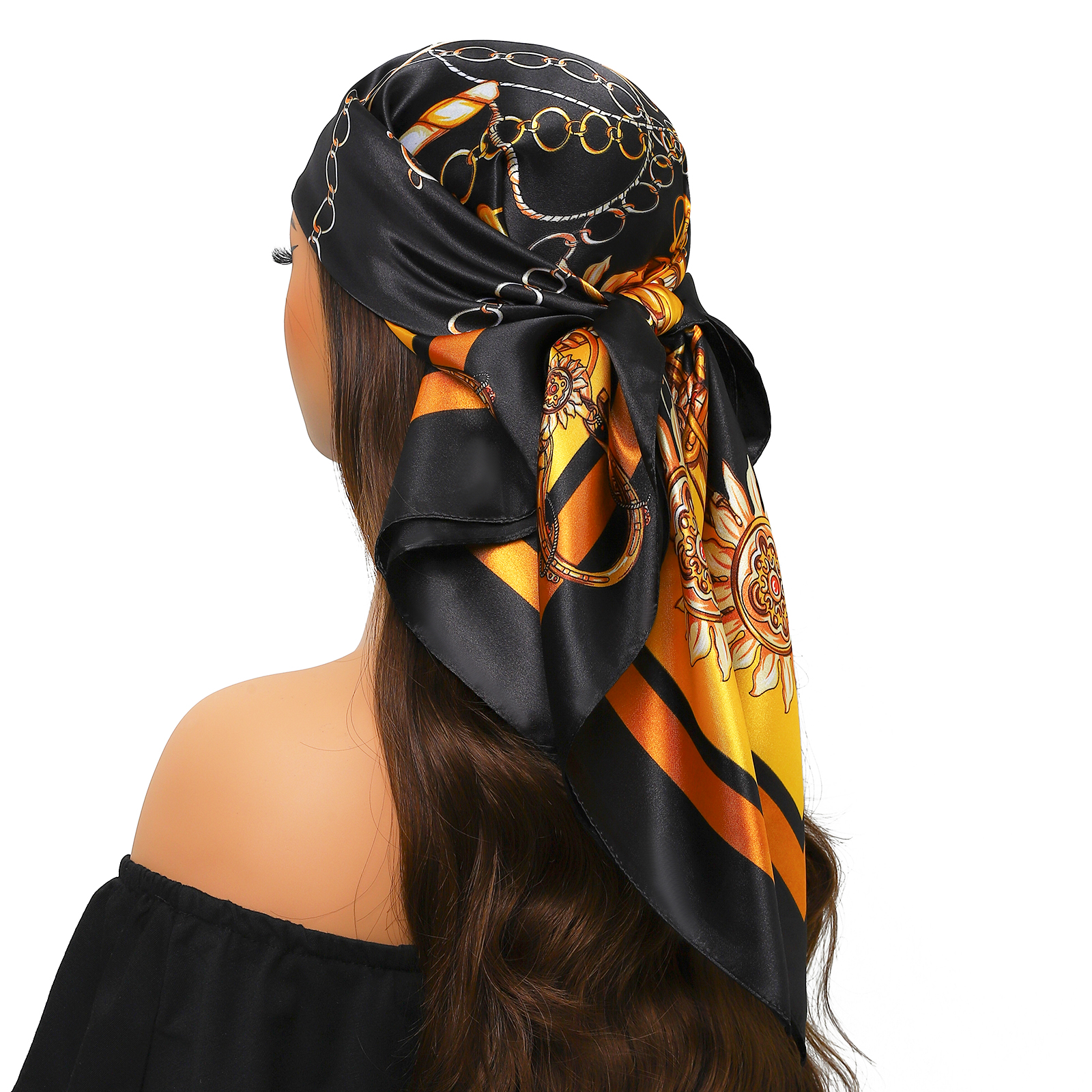 90*90 cm Foulard en soie Scarftop chapeaux pour Femme mode quatre saisons cheveux accessoires Hijab Foulard Bandana Femme Foulard
