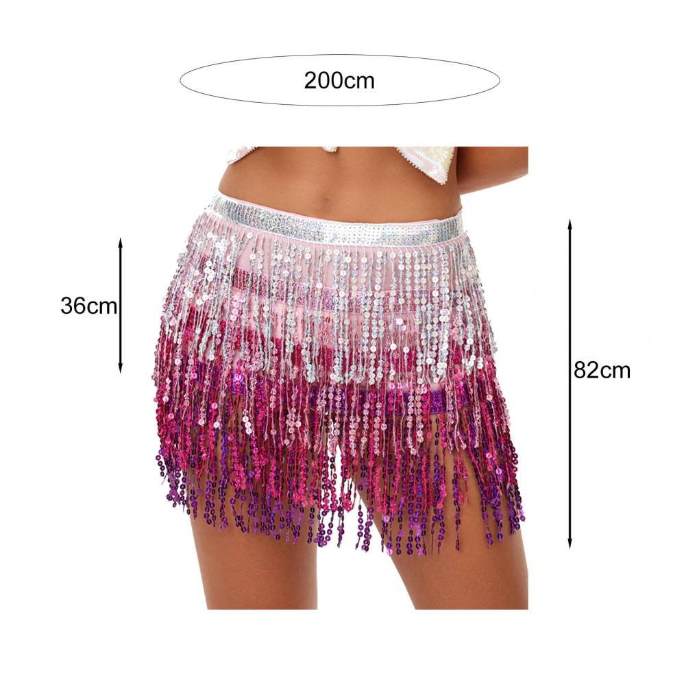Jupe de danse orientale bohème à taille élastique, avec franges et sequins, pour performance de danse latine et hula en club ou soirée
