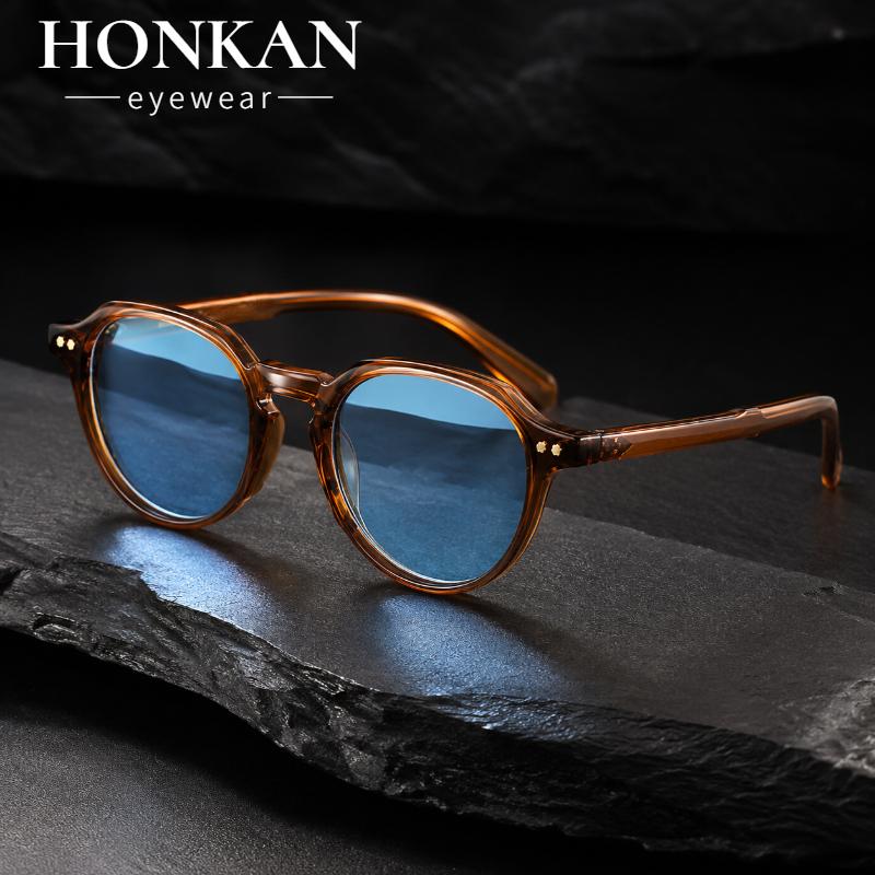 Lunettes de soleil rondes rétro pour hommes et femmes, marque de luxe, verres bleus, lunettes de soleil vintage à rivets, Oculos De Sol UV400 pour hommes et femmes