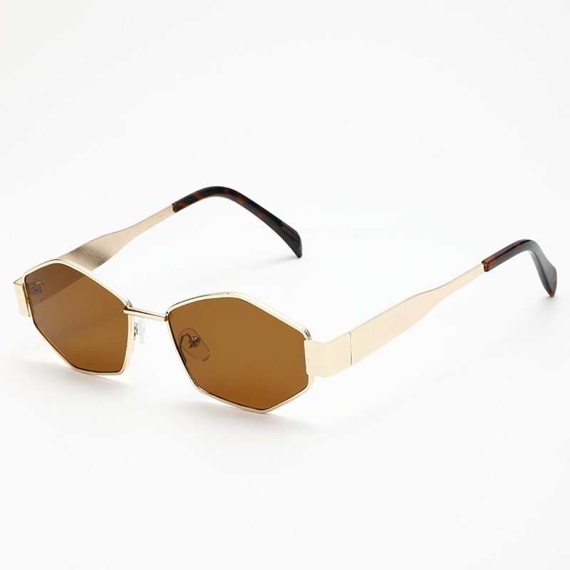 Lunettes de soleil tendance populaires, lunettes de soleil polygonales en métal, lunettes de soleil haut de gamme pour femmes, idéales pour la photographie de rue.
