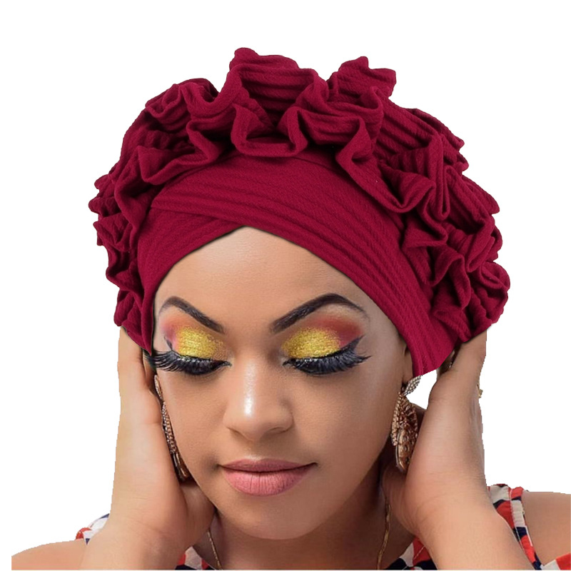 Casquette Turban à volants pour femmes, bandeau doux et confortable, foulard, Bonnet de couleur unie, couvre-chef