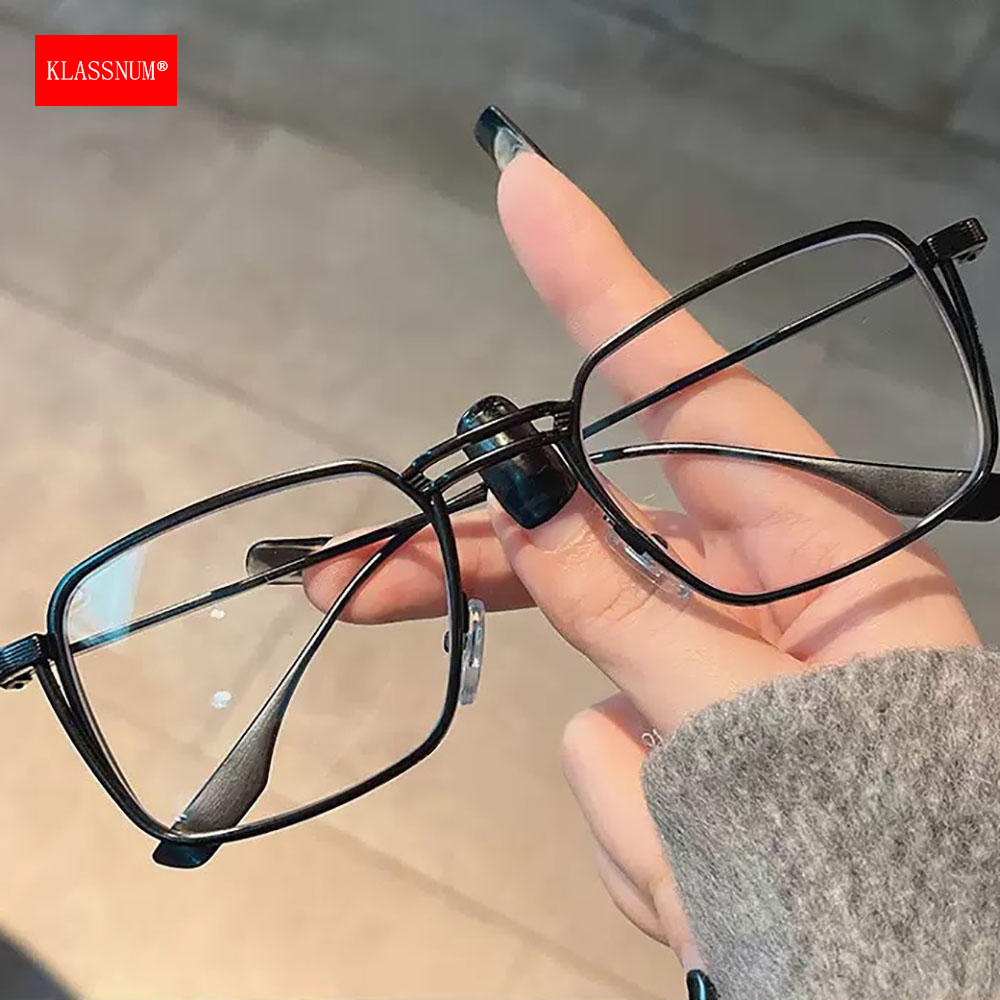 KLASSNUM – lunettes pour hommes, montures optiques carrées en métal Vintage avec lentilles transparentes, verres anti-lumière bleue, Design de luxe