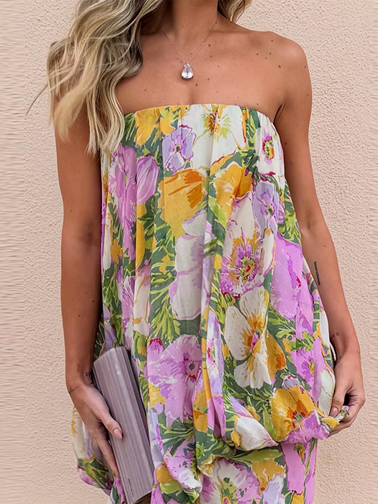 Robe Maxi d'été sans bretelles pour femmes, imprimé Floral, fluide, élégante, robe de soirée, Chic, tenues quotidiennes de vacances, nouvelle collection 2025