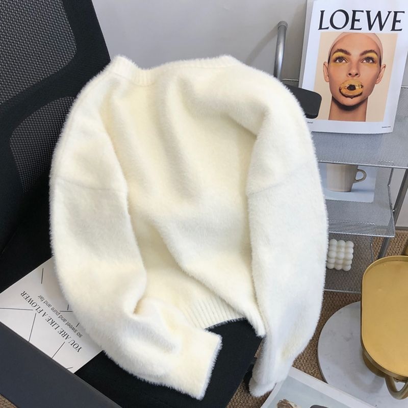 Cardigan pour femmes fausse fourrure de vison tricots fourrure femmes tricot joli pull pour femmes blanc rose vert haut à manches longues nouveaux vêtements d'extérieur
