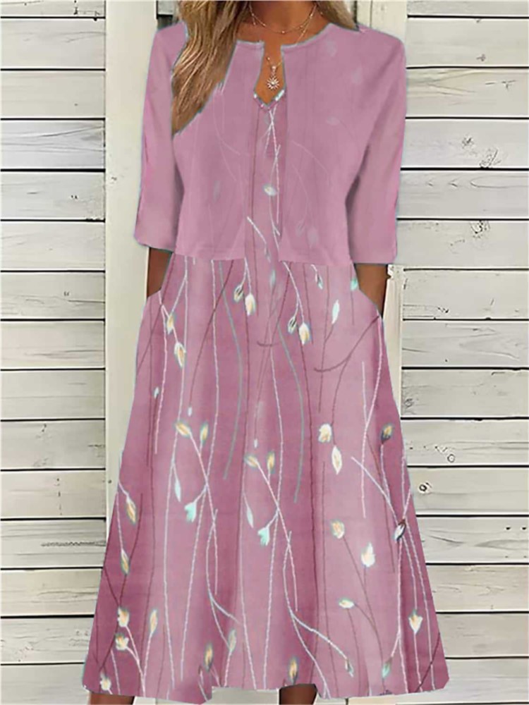 Robe à imprimé floral à col en V pour femmes, ensemble d'été en fibre bohème et cardigan, petit manteau imbibé, robe de plage décontractée, tenues 2 pièces