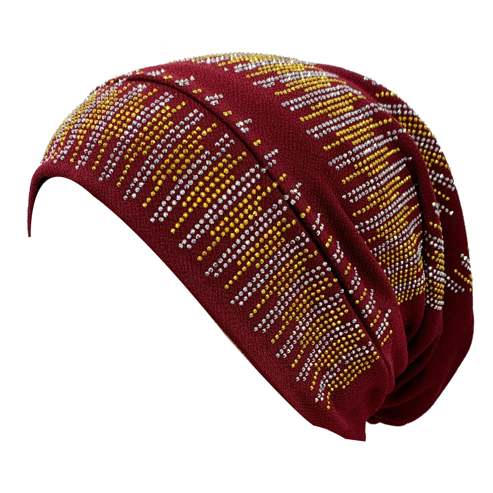 Bonnet Turban Entièrement Orné de Diamants pour Femmes, Hijab Musulman Élastique, Chapeau Bandeau pour Dames, Foulards Africains, Bonnets Indiens
