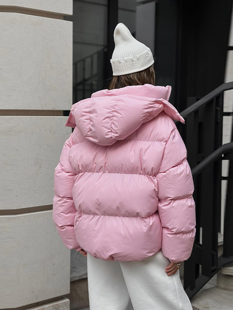 Doudoune d'hiver pour femme, couleur unie, rembourrée à capuche, col montant, manches lanternes, manteau à fermeture éclair, nouveaux vêtements d'extérieur, automne 2025