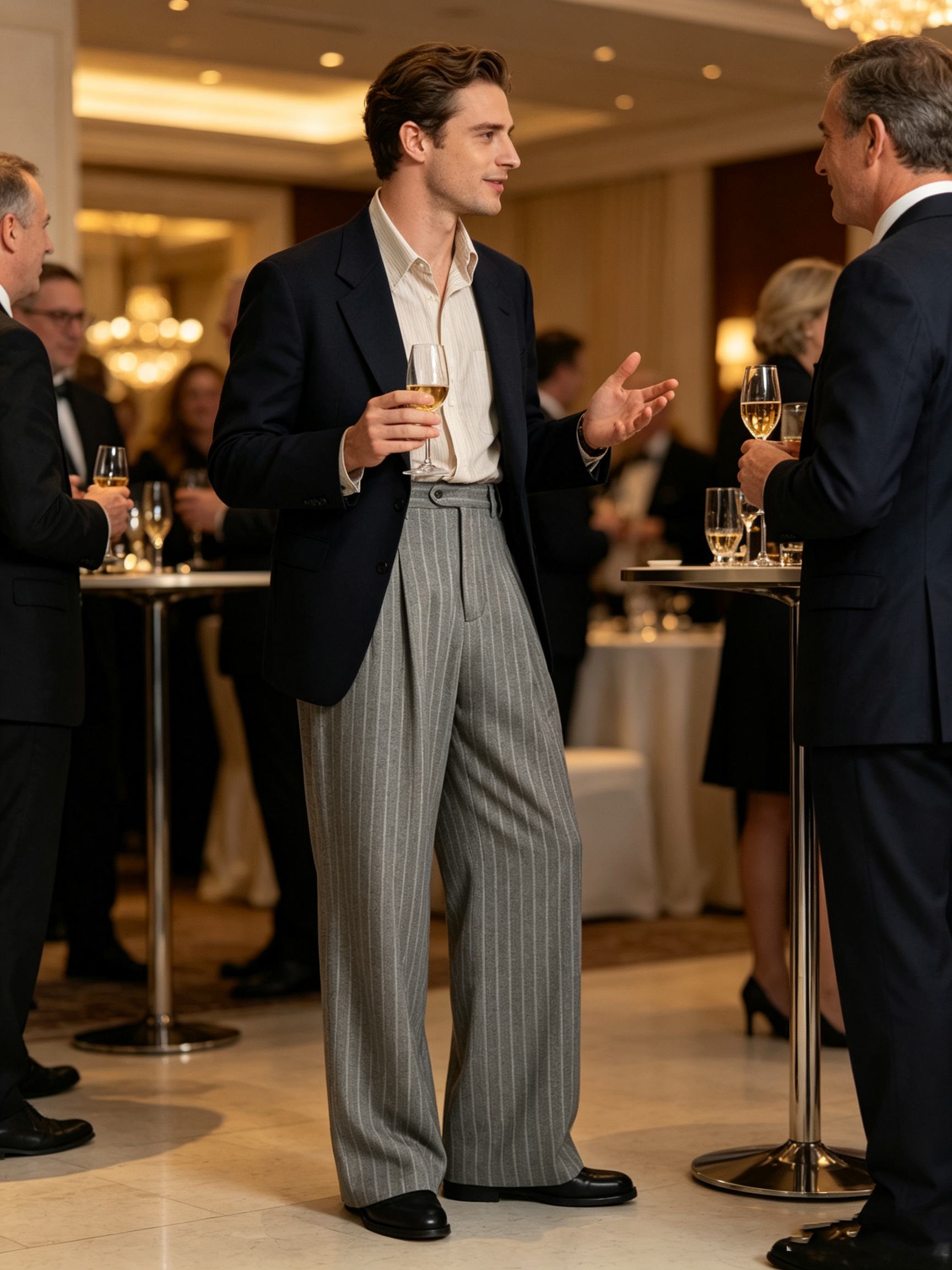 Pantalon de ville rayé pour homme, style Old Money, coupe large, ample, plissé, décontracté, à fines rayures, taille élastique, vintage