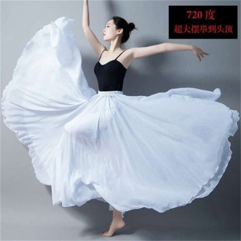 Jupe Double en mousseline de soie pour femmes, doublure pour spectacle sur scène, jupes à grand ourlet, danse carrée, taille élastique, jupes Maxi trapèze élégantes