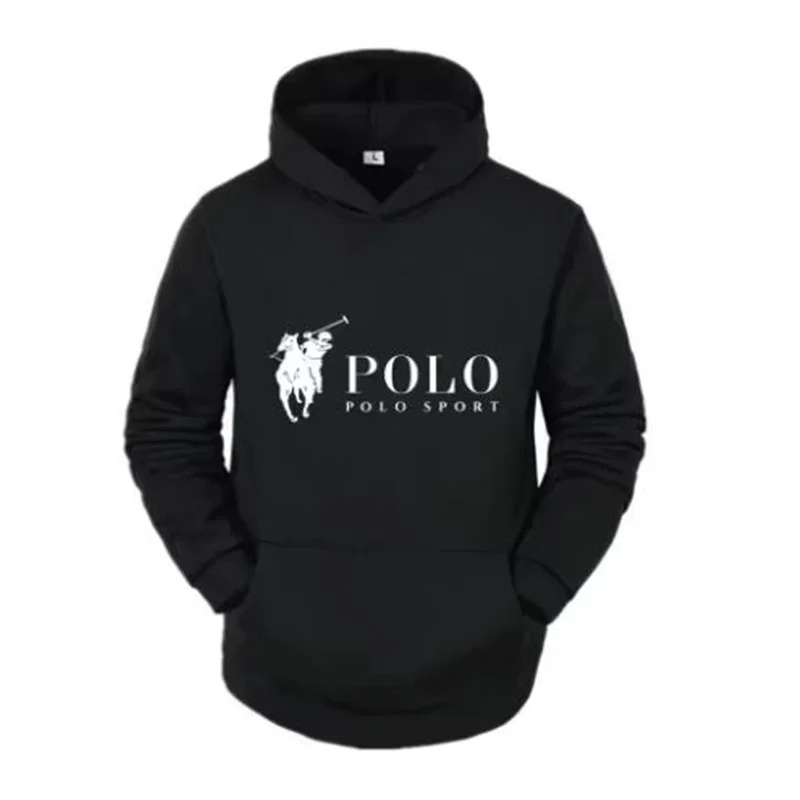 Polo Sport classique noir à capuche hommes Sport décontracté pur coton à capuche mode cheval Logo imprimé à capuche